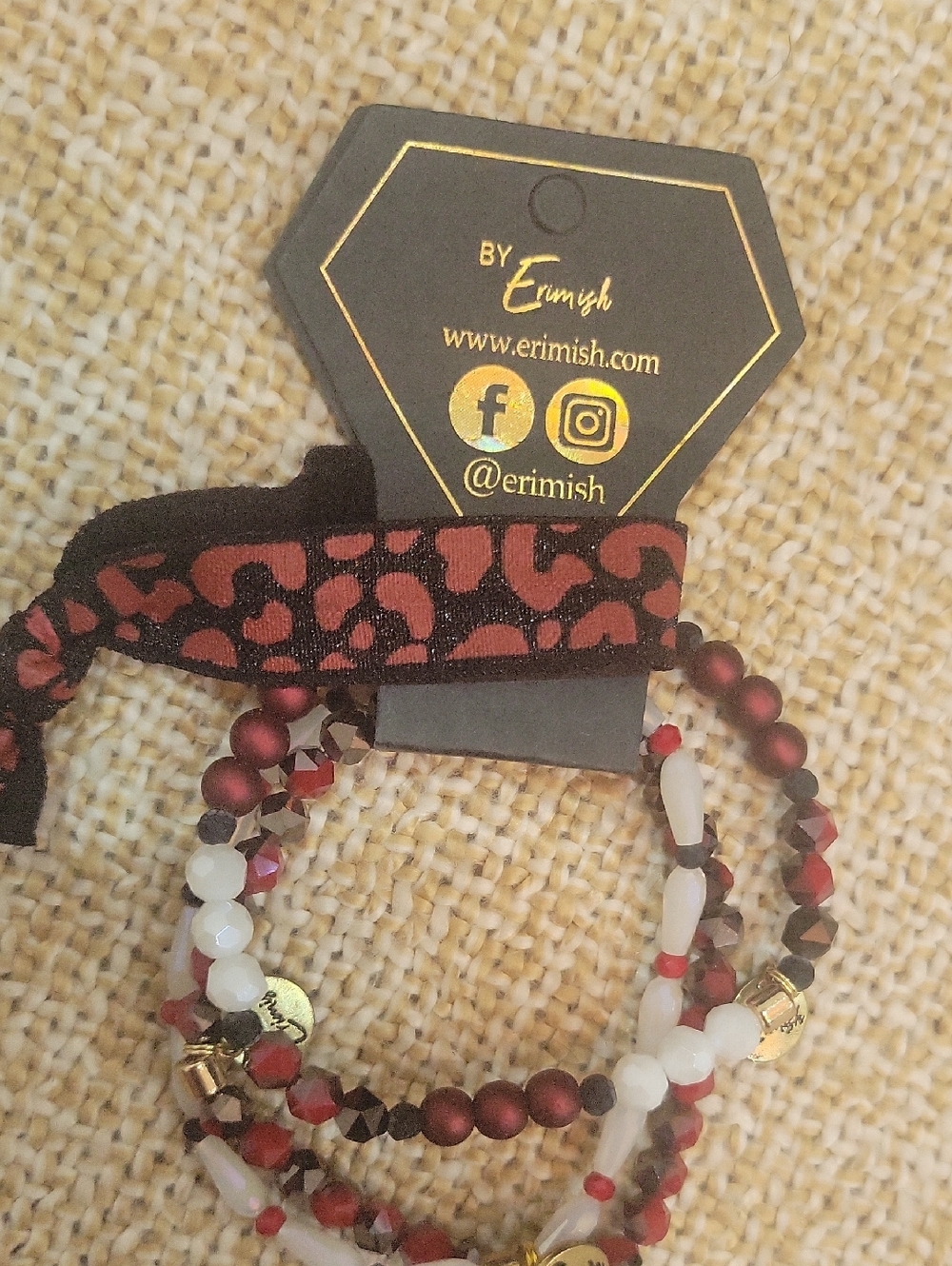 Erimish Burgundy and White Mixed Bead Bracelet Stack